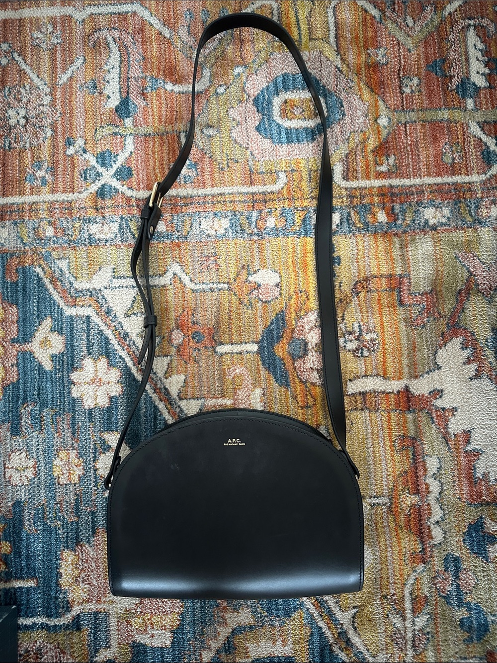 A.P.C. Black Leather Half-Moon Crossbody Bag